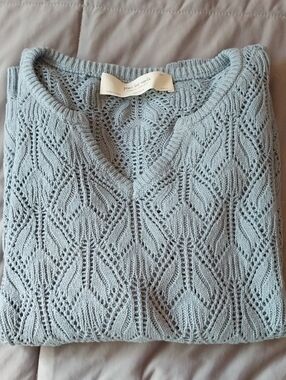 Peace Love World Light Blue Knit V-Neck Sweater